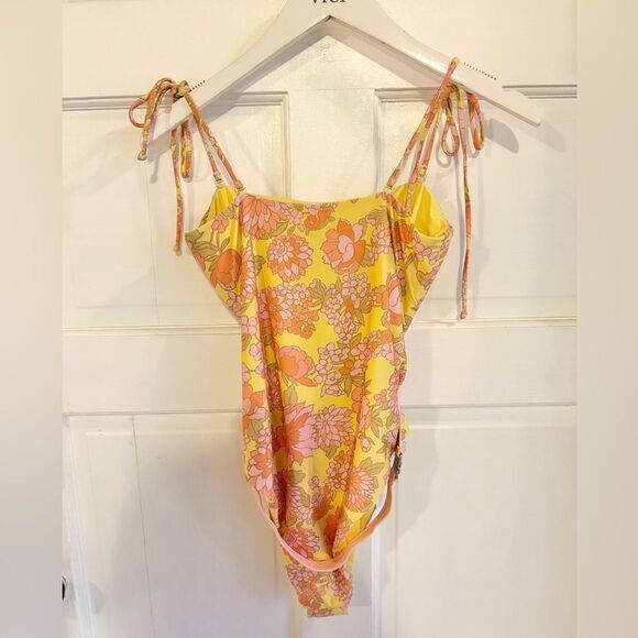 Nwt Anthropologie L*Space Floral Lockhart Belted One-Piece Swimsuit Pink Yellow - Picture 5 of 10
